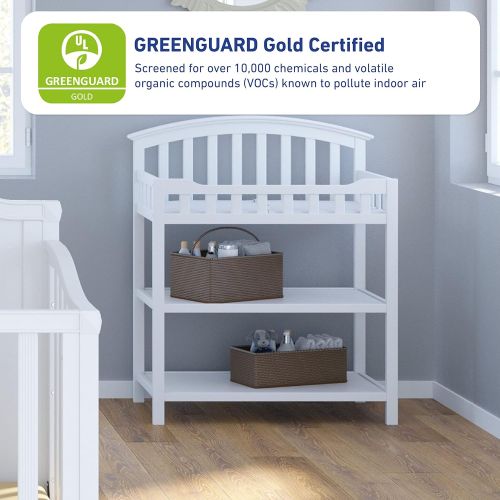  Stork Craft Graco Changing Table with Water-Resistant Change Pad and Safety Strap, Pebble Gray, Multi Storage Nursery Changing Table for Infants or Babies