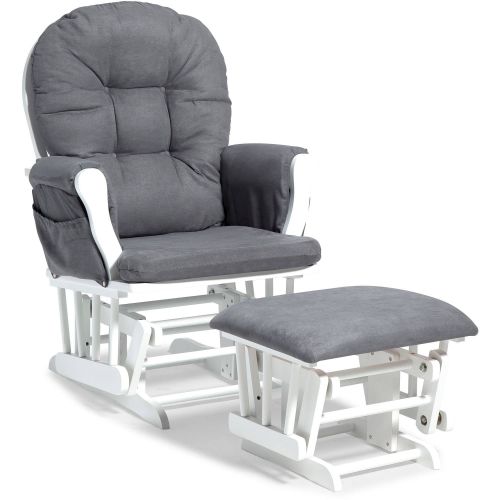  Storkcraft Hoop Glider and Ottoman White with Gray Cushions