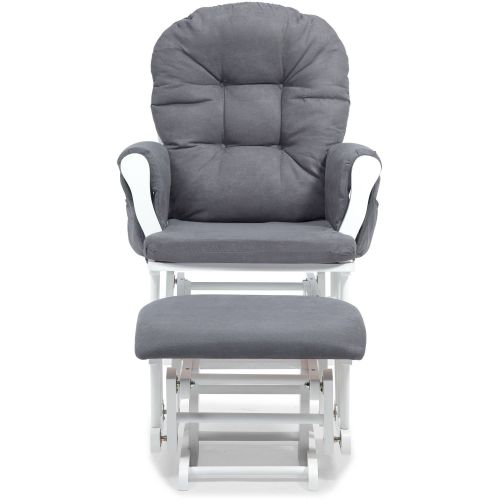  Storkcraft Hoop Glider and Ottoman White with Gray Cushions