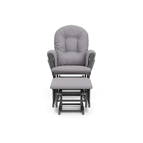  Storkcraft Premium Hoop Glider and Ottoman (Gray with Gray Swirl) - Padded Cushions with Storage Pocket, Smooth Rocking Motion, Easy to Assemble, Solid Hardwood Base