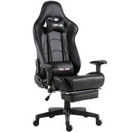 Storm Racer Erogonomic Gaming Chair Large Size Racing Style Computer Home Office Chair with Retractable Footrest (Black)