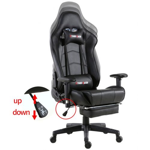  Storm Racer Erogonomic Gaming Chair Large Size Racing Style Computer Home Office Chair with Retractable Footrest (Black)