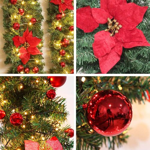  Storystore 9 Foot Christmas Garland with Lights Christmas Decorations for Mantle, Fireplace, Stair, Xmas Tree Decoration with Artificial Flower, Red Berries