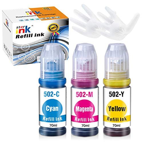  st@r ink Compatible ink Bottle Replacement for Epson 502 T502 Color for EcoTank ET-2760 ET-2750 ET-3760 ET-4760 ET-3750 ET-3850 ET-15000 ET-4750 ET-2700 ET-3700 ET-3710 ET-2720 Pri