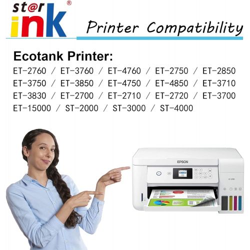  st@r ink Compatible ink Bottle Replacement for Epson 502 T502 for EcoTank ET-2760 ET-2750 ET-3760 ET-4760 ET-3750 ET-3850 ET-15000 ET-4750 ET-2700 ET-3700 ET-3710 ST-2000 Printer(B