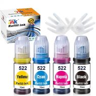 st@r ink Compatible ink Bottle Replacement for Epson 522 T522 Refill for EcoTank ET-2720 ET-4700 ET-2760 ET-3760 ET-2750 ET-3750 ET-2710 ET-1110 Printer (Black, Cyan, Magenta, Yell