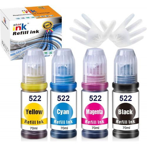  st@r ink Compatible ink Bottle Replacement for Epson 522 T522 Refill for EcoTank ET-2720 ET-4700 ET-2760 ET-3760 ET-2750 ET-3750 ET-2710 ET-1110 Printer (Black, Cyan, Magenta, Yell