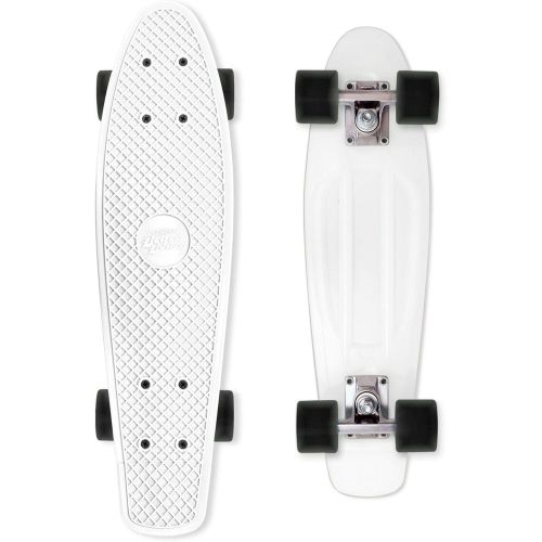  Street Surfing Beach Board Glow White Complete Plastic Mini Cruiser Retro 22” Skateboard for Kids Teens Adults - Intermediate and Beginner Skate for Boys and Girls with Light Up Wh