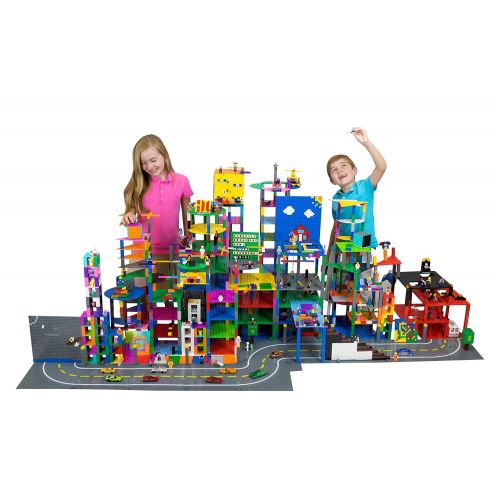  Strictly Briks Classic Baseplates 10 x 10 Brik Tower 100% Compatible with All Major Brands | Building Bricks for Towers, Shelves and More | 6 Baseplates & 50 Stackers in Blue Green