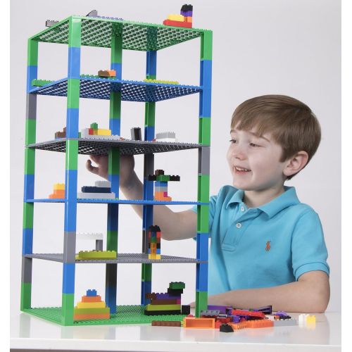  Strictly Briks Classic Baseplates 10 x 10 Brik Tower 100% Compatible with All Major Brands | Building Bricks for Towers, Shelves and More | 6 Baseplates & 50 Stackers in Blue Green