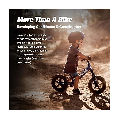  Strider 12” Sport Bike - No Pedal Balance Bicycle for Kids 18 Months to 5 Years - Includes Safety Pad, Padded Seat, Mini Grips & Flat-Free Tires - Tool-Free Assembly & Adjustments
