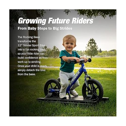  Strider 12” Sport Bike + Rocking Base - Helps Teach Baby How to Ride a Balance Bicycle - for Kids 6 Months to 5 Years - Easy Assembly & Adjustments