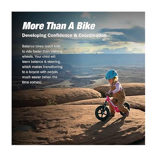  Strider 12” Classic Bike - No Pedal Balance Bicycle for Kids 18 Months to 3 Years - Includes Built-In Footrest, Handlebar Grips & Flat-Free Tires