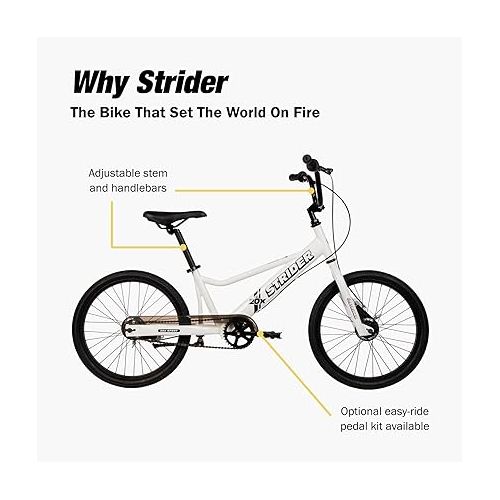  Strider 20x, White - Learn-to-Ride Balance Bike for Ages 8+ - Includes Dual Drum Handbrakes & Kickstand - Easy Assembly & Adjustments