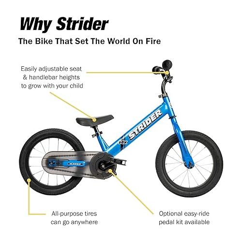  Strider 14x - Balance Bike for Kids 3 to 7 Years - Includes Custom Grips, Padded Seat, Performance Footrest & All-Purpose Tires - Easy Assembly & Adjustments