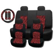 Stripes Unique Imports New and Exclusive Mesh Animal Print Interior Set Red Zebra 11pc Seat Covers Front & Back Lowback, Back Bench, Steering Wheel & Seat Belt Covers - Padded Comfort