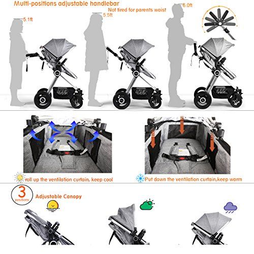  Cynebaby Newborn Baby Stroller Pram Stroller Folding Convertible Carriage Luxury Bassinet Seat Infant Pushchair with Foot Muff(Light Camel)