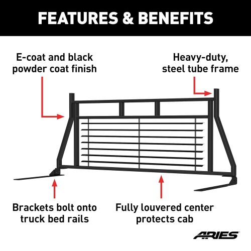  Stromberg ARIES 111001 Classic Heavy Black Steel Truck Headache Rack Cab Protector for Select Ford F-250, F-350 Super Duty