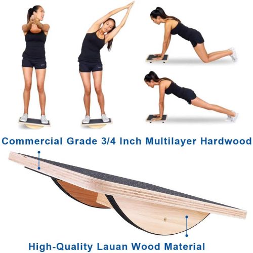  StrongTek Professional Wooden Balance Board, Rocker Board, 17.5 Inch Wood Standing Desk Accessory, Balancing Board for Under Desk, Anti Slip Roller, Core Strength, Stability, Offic