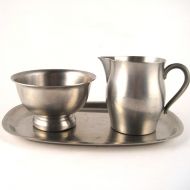 /StrychnineVintage vintage pewter creamer and sugar bowl with tray - colonial style pewter - paul revere bowl and pitcher