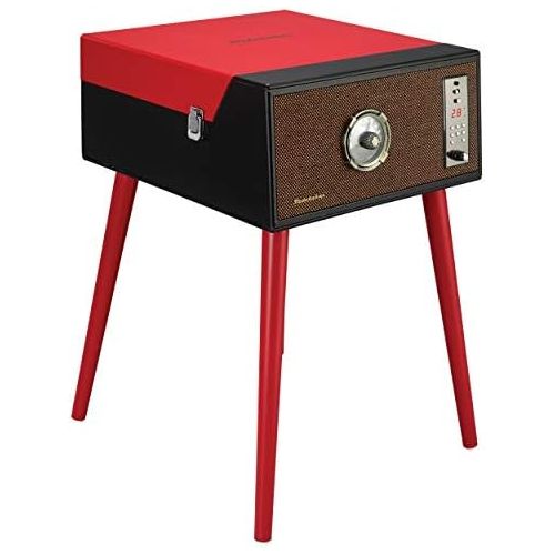  Studebaker Floor Stand Turntable, Bluetooth Receiver, CD Player, FM Radio, Wood Cabinet, 3W RMS Speakers x 2 (Red)