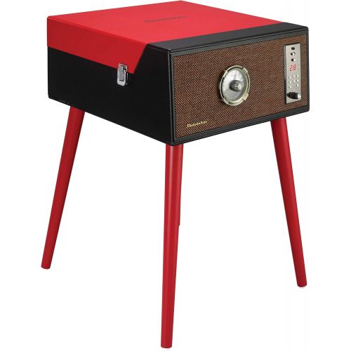  Studebaker Floor Stand Turntable, Bluetooth Receiver, CD Player, FM Radio, Wood Cabinet, 3W RMS Speakers x 2 (Red)