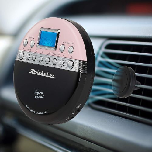  [아마존베스트]Studebaker SB3705PB Super Sport Portable CD Player Plays CDs wirelessly Through car Radio Includes FM Stereo Radio and Color Coordinated Stereo Earbuds