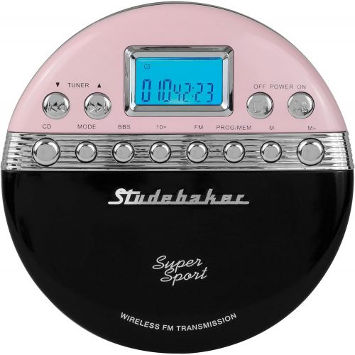  [아마존베스트]Studebaker SB3705PB Super Sport Portable CD Player Plays CDs wirelessly Through car Radio Includes FM Stereo Radio and Color Coordinated Stereo Earbuds