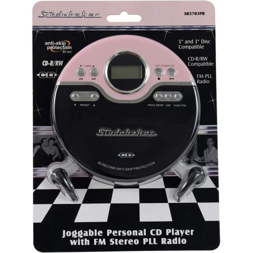  [아마존베스트]Studebaker SB3703PB Retro Joggable Personal CD Player with FM Radio - Pink/Black
