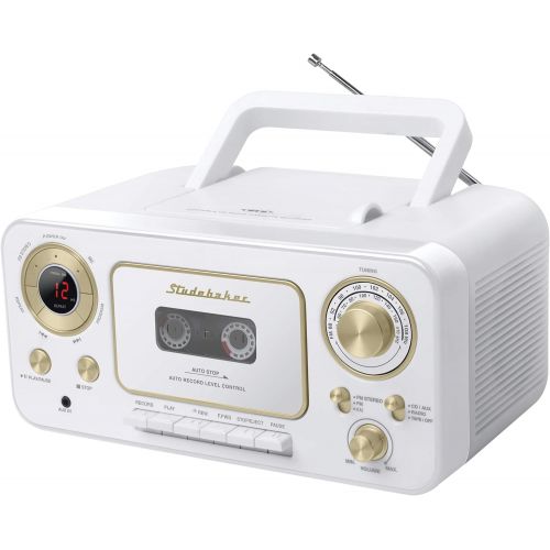 [아마존베스트]Studebaker SB2135WG Portable Stereo CD Player with AM/FM Radio and Cassette Player/Recorder in White and Gold