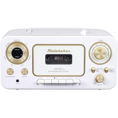  [아마존베스트]Studebaker SB2135WG Portable Stereo CD Player with AM/FM Radio and Cassette Player/Recorder in White and Gold