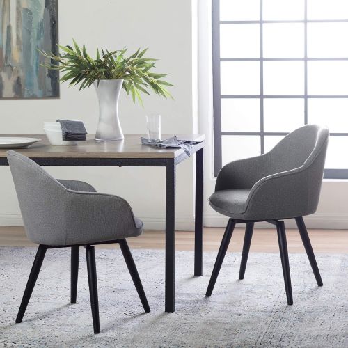  Studio Designs Home Dome Upholstered Swivel Dining, Office Chair with Arms and Metal Legs, in Heather Grey