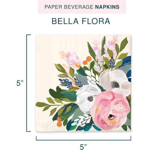  [아마존베스트]Paper Beverage Napkins by Studio Oh! - Bella Flora - Pack of 40 - Full-Color Art - 3-Ply Strong & Durable, Easy Cleanup - for Everyday & All Occasions