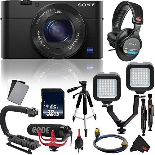 소니 Sony Cyber-Shot DSC-RX100 IV Digital Camera Vlogging Kit Rode Mic, Sony Studio Headphones International Model