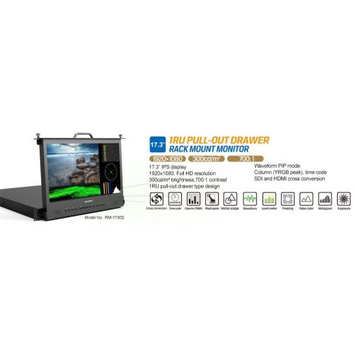  Lilliput LILLIPUT 17.3 RM-1730S 1RU Pull-out Monitor 1920×1080 700:1 contrast 3G-SDI, HDMI, DVI, Audio & Tally inputs, SDI and HDMI cross conversion