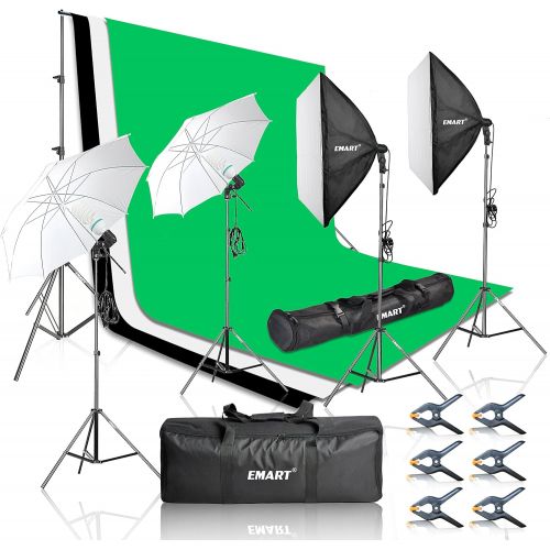  EMART Emart 2000W Photography Video Studio Lighting Kit, Softbox Umbrella Continuous Photo Lighting, 8.5 x 10 Feet Backdrop Stand Support System, 3 Muslin Backdrops