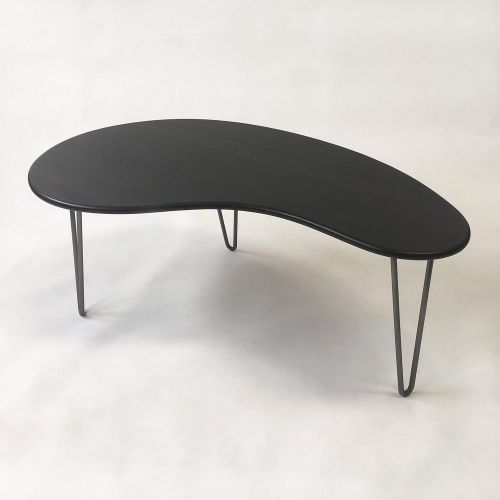  Studio1212 Black Mid Century Modern Coffee Table - Kidney Bean Shaped - Atomic Era Biomorphic Boomerang Design In Dyed Bamboo