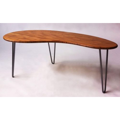  Studio1212 Mid Century Modern CoffeeCocktail Table Kidney Bean Shaped Atomic Eames Era Boomerang Design in Natural Caramelized Bamboo