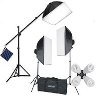 StudioFX H9004SB2 2400 Watt Large Photography Softbox Continuous Photo Lighting Kit 16 x 24 + Boom Arm Hairlight with Sandbag H9004SB2 by Kaezi