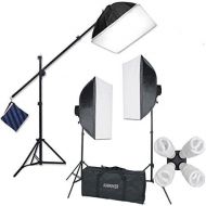 StudioFX H9004SB2 2400 Watt Large Photography Softbox Continuous Photo Lighting Kit 16 x 24 + Boom Arm Hairlight with Sandbag H9004SB2 by Kaezi