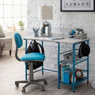 Study Zone II 2 Piece Kids Study Laminated Wood Desk and Ergonomic Chair with Two Large Side Storage Shelves in Teal/Gray Finish