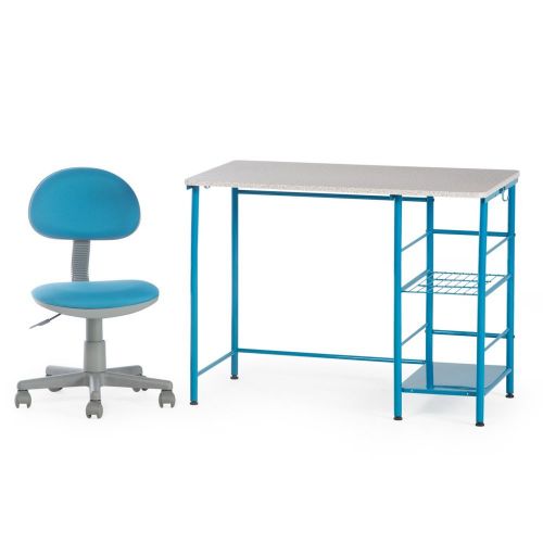  Study Zone II 2 Piece Kids Study Laminated Wood Desk and Ergonomic Chair with Two Large Side Storage Shelves in TealGray Finish