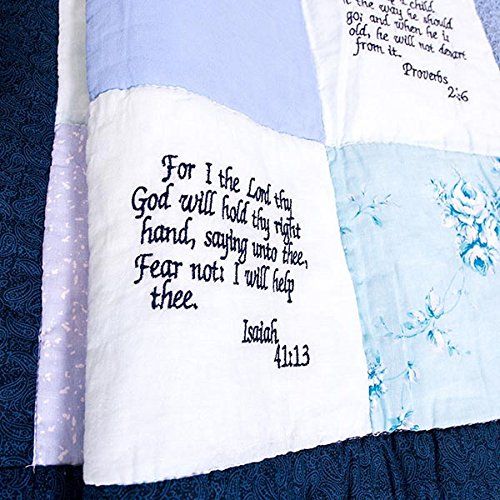  Stuff4Tots Bible Verse Baby Quilt  Beautiful Cotton Blanket Embroidered with Scriptures  Unique Christian Gifts for Baptism or Baby Shower - Boy