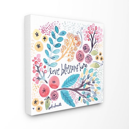  The Stupell Home Decor Collection Floral Love Blossoms Here Stretched Canvas Wall Art, 30 x 1.5 x 30