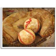 Stupell Industries Detailed Baseball Glove Mitt Holding Sports Balls, Design by Graffitee Studios, 30 x 24, White Framed