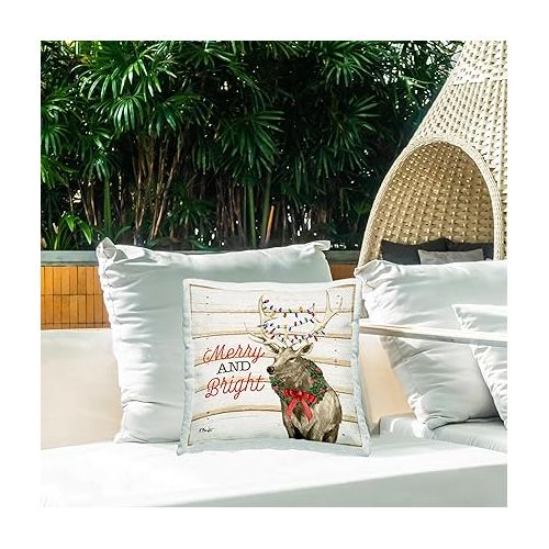  Stupell Industries Merry Lodge Elk Phrase Outdoor Printed Pillow, 18 x 18, Brown