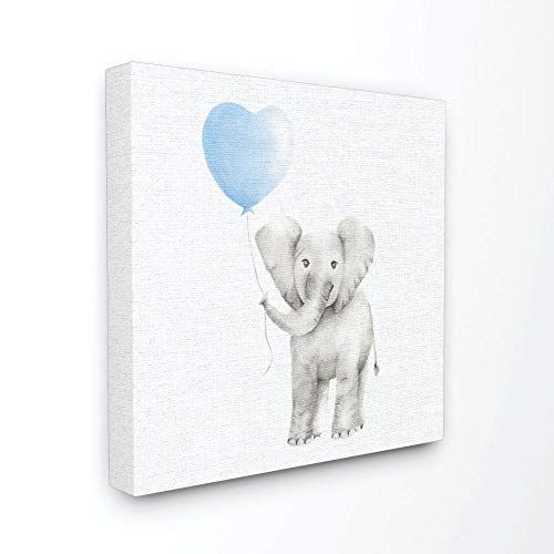  Stupell Industries Baby Elephant Blue Balloon Linen Look Stretched Canvas Wall Art, Proudly Made in USA