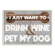 Stupell Industries Drink Wine Dog Funny Pet Grey Word Wall Plaque, 10 x 15, Design by Artist Daphne Polselli
