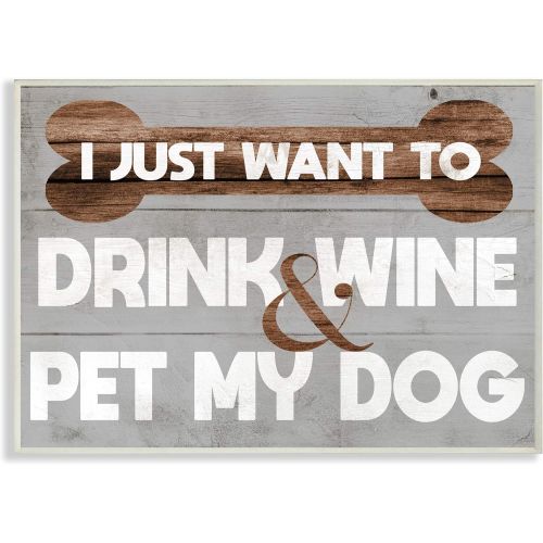  Stupell Industries Drink Wine Dog Funny Pet Grey Word Wall Plaque, 10 x 15, Design by Artist Daphne Polselli