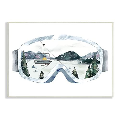  Stupell Industries Ski Mountain Reflection in Sports Goggles Winter Forest, Designed by Ziwei Li Wall Plaque, 13 x 19, Grey